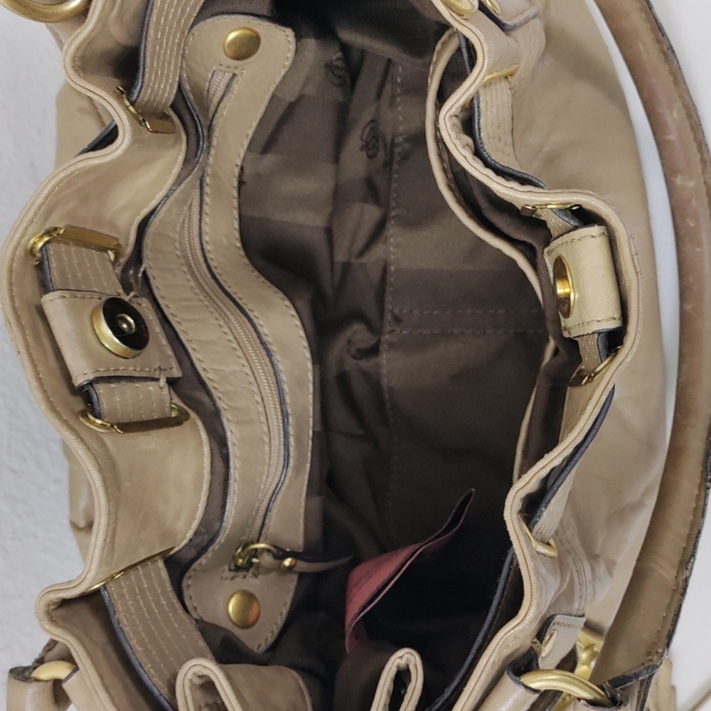 JUICY COUTURE Taupe Leather Satchel Shoulder Bag Handbag - Picture 11 of 12